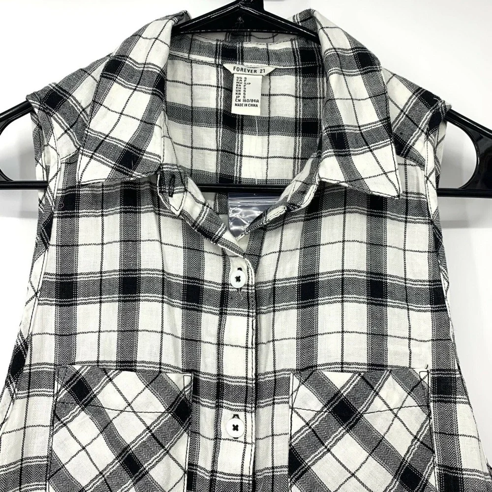 Forever 21 Black White Plaid Midi Shirt Dress_6